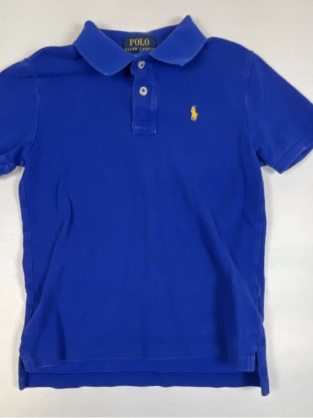 Polo Ralph Lauren Boys 7 Blue Short Sleeve Mesh Polo Shirt Yellow Pony Logo
